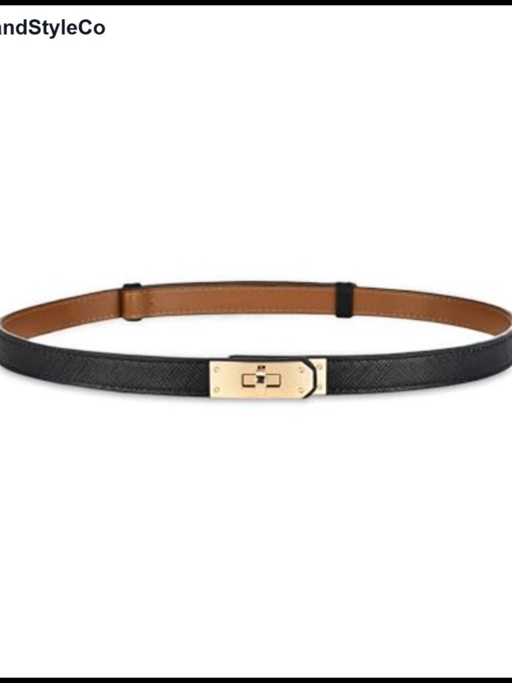 Skinny Leather Belt with Adjustable Golden Turn-Lock Buckle for Dresses Jeans